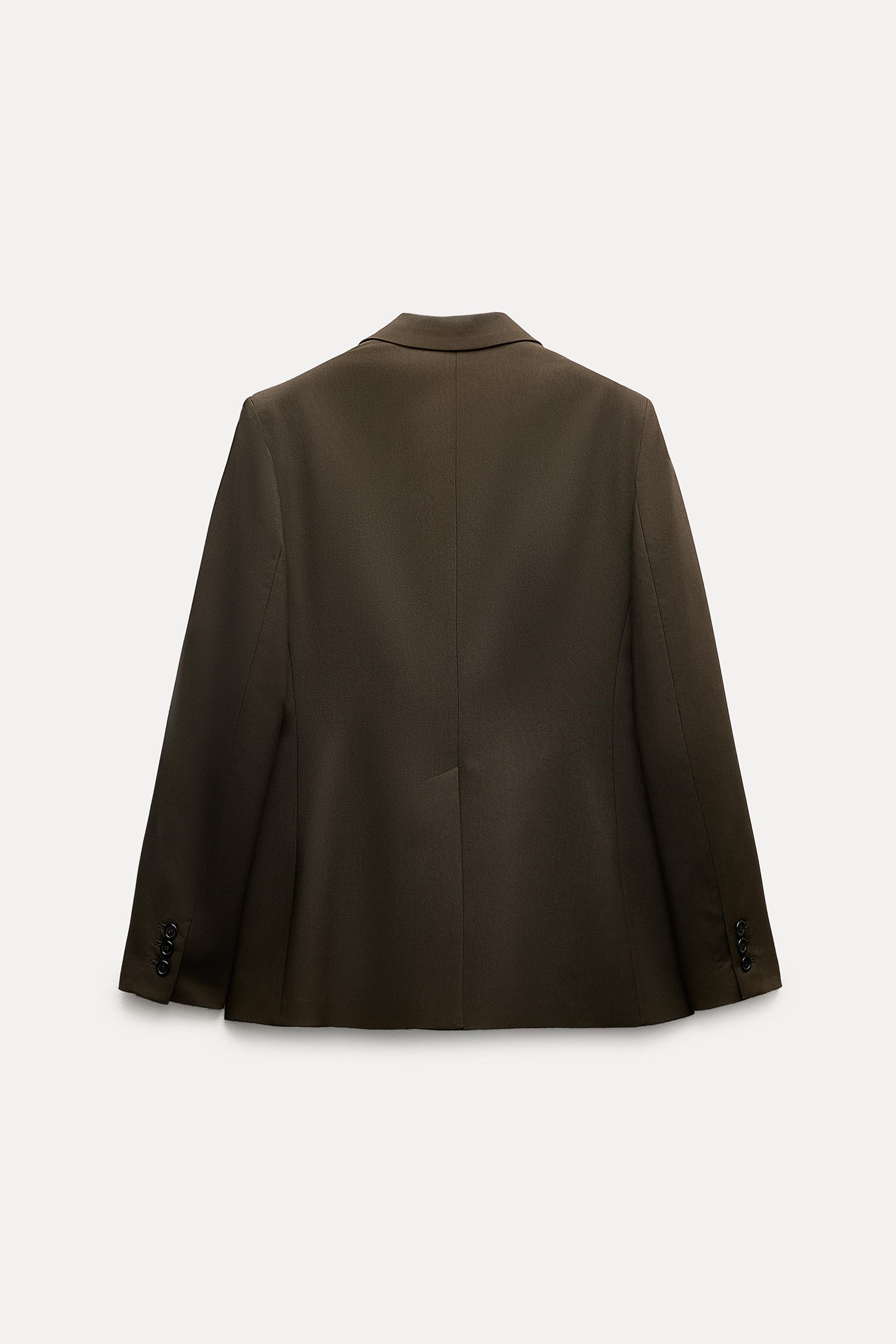 FITTED BLAZER WITH SHOULDER PADS - Dark khaki