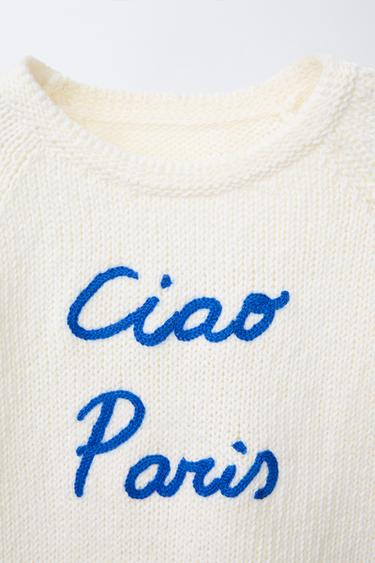 EMBROIDERED TEXT KNIT SWEATER - Ecru by Zara - Image 2