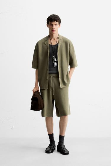 TEXTURED KNITTED BERMUDA SHORTS - Khaki by Zara - Image 0