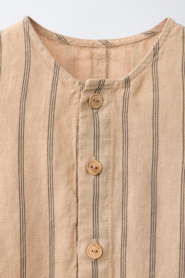STRIPED 100% LINEN JUMPSUIT - Ecru by Zara - Image 2