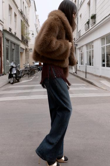 SHORT FAUX FUR COAT - Brown by Zara - Image 3