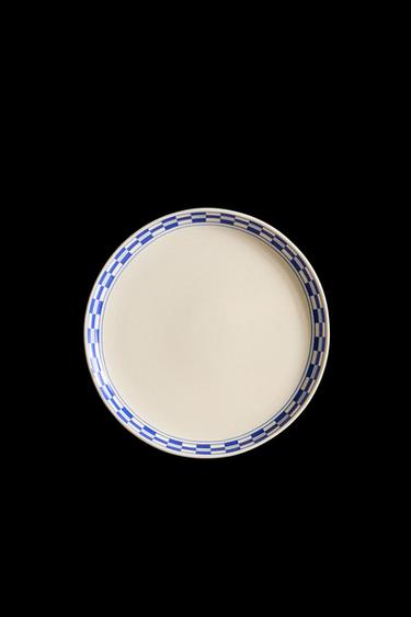 Zara CERAMIC DESSERT PLATE WITH CHECKED RIM - Ecru