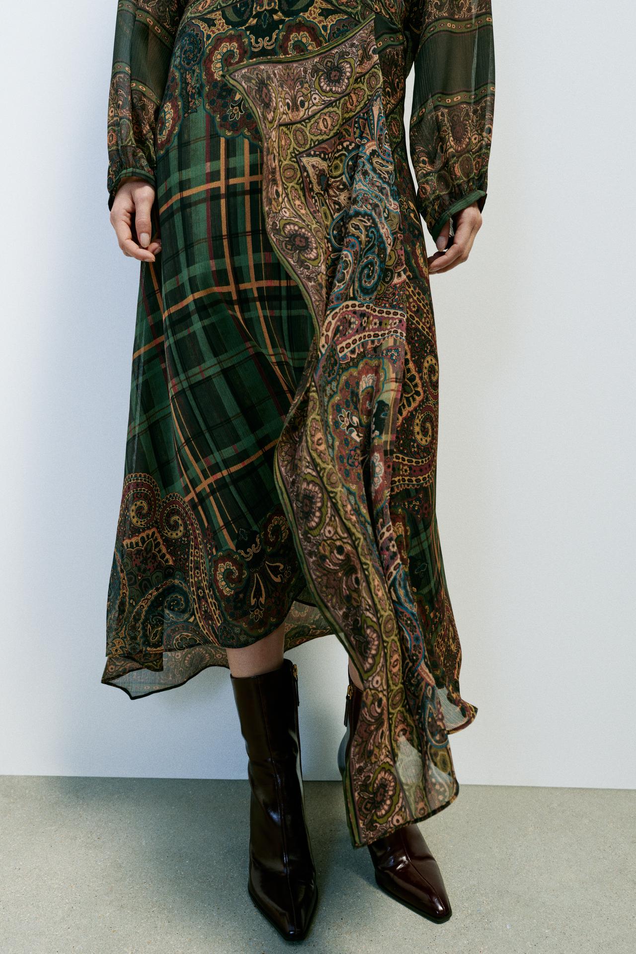 ASYMMETRIC PRINTED MIDI SKIRT — Multicolored