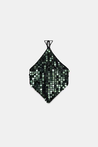 TOP HALTER À PAILLETTES - Vert foncé de Zara - Image 5
