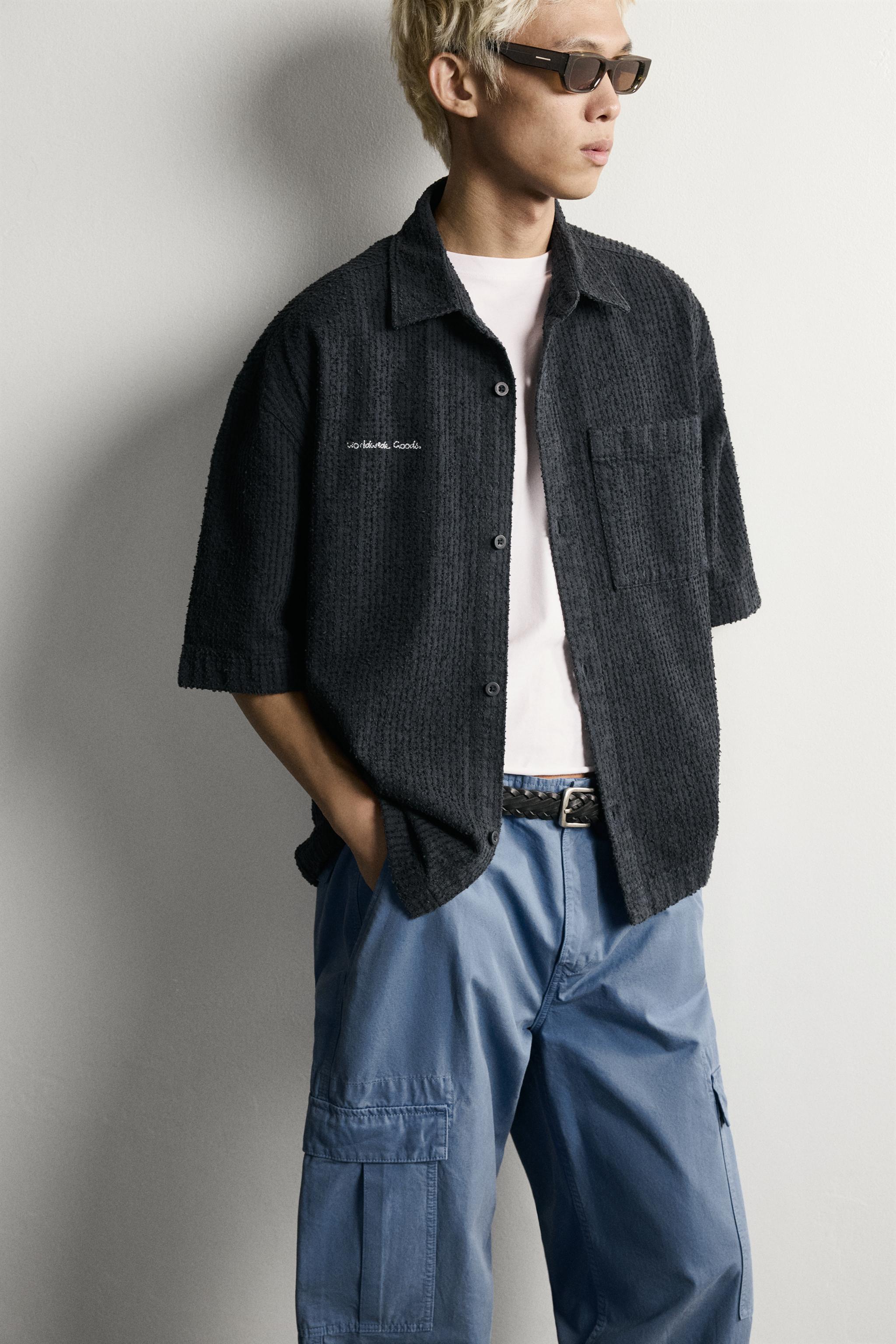Zara TEXTURED EMBROIDERED BOXY FIT OVERSHIRT — фото 5
