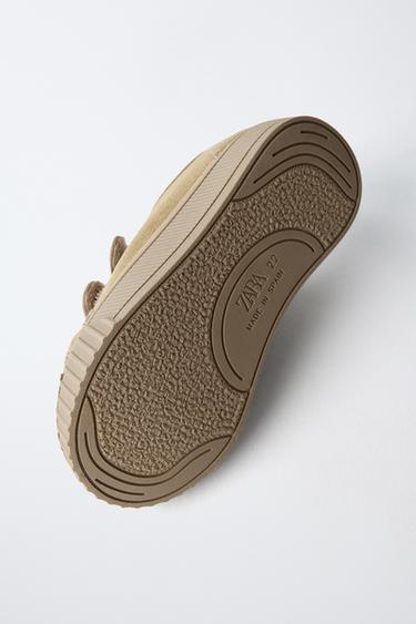 Zara SPLIT LEATHER SNEAKERS - Light beige