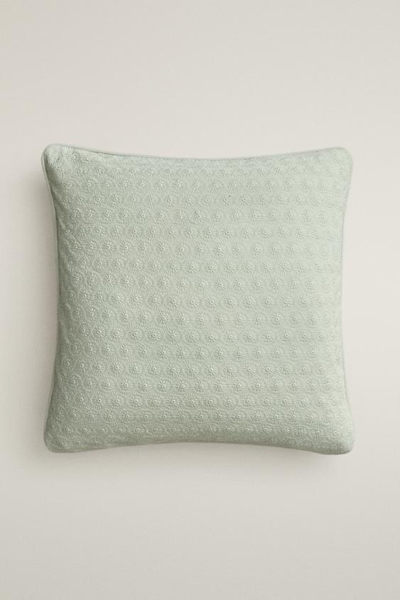 CUSHION COVER WITH FLORAL EMBROIDERY - Pastel green by Zara - Image 0