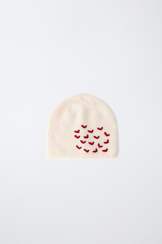 EMBROIDERED KNIT BEANIE - Ecru by Zara - Image 0