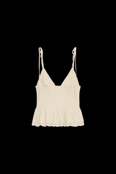 Zara SMOCKED COMBINATION TOP - Beige - Image 0