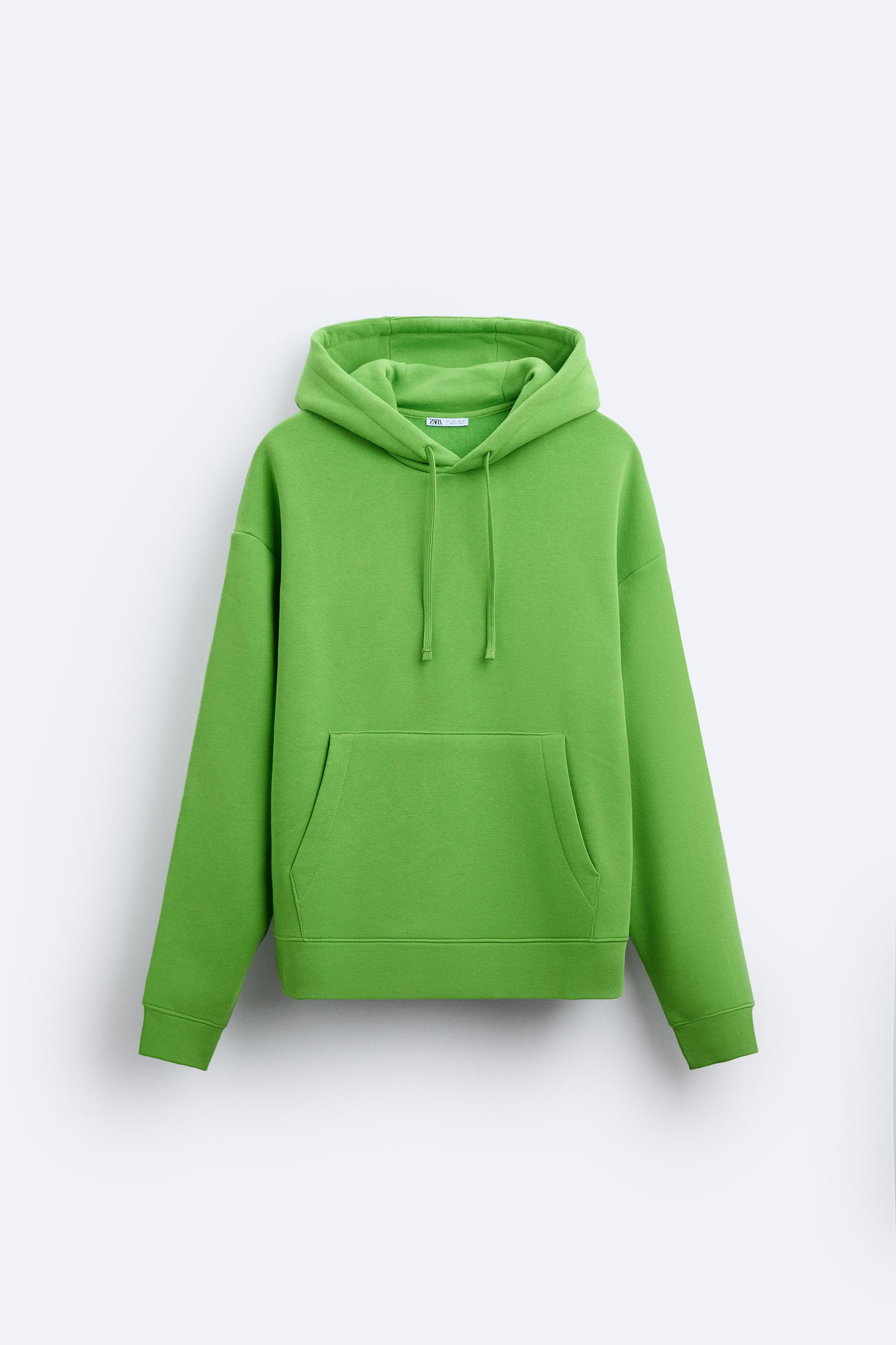 Zara Womens Sweatshirt Small Green Pullover Hoodie Pocket Lightweight  Distressed 