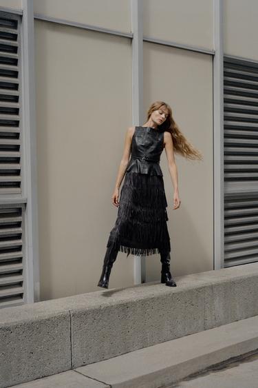 ЮБКА МИДИ С БАХРОМОЙ — ЧЕРНЫЙ от Zara