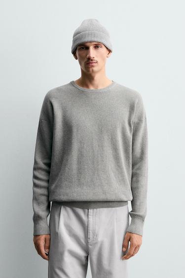 TEXTURED COTTON SWEATER - Grey marl by Zara