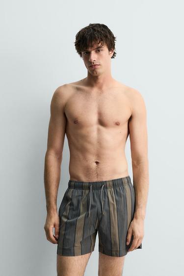 MAILLOT DE BAIN MI-LONG À RAYURES - Gris de Zara - Image 4