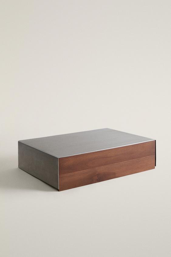 STEEL AND WOOD FLOATING BEDSIDE TABLE - فضي الخاص بـ Zara - صورة 0