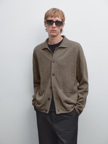 Cárdigan punto con algodón - Khaki oscuro de Zara