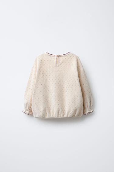 VELVET POLKA DOT SWEATSHIRT - Ecru / Red by Zara - Image 1