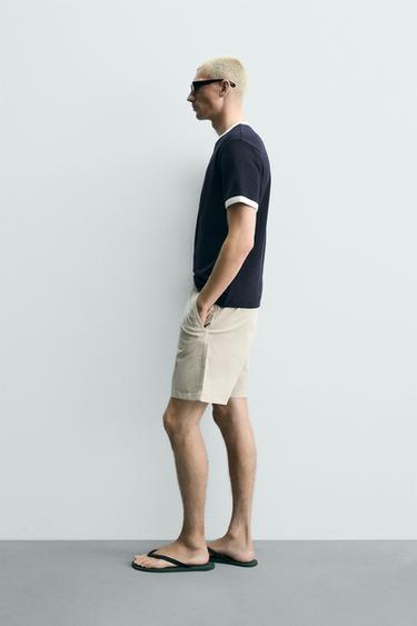 Zara RELAXED FIT TWILL SHORTS - taupe brown