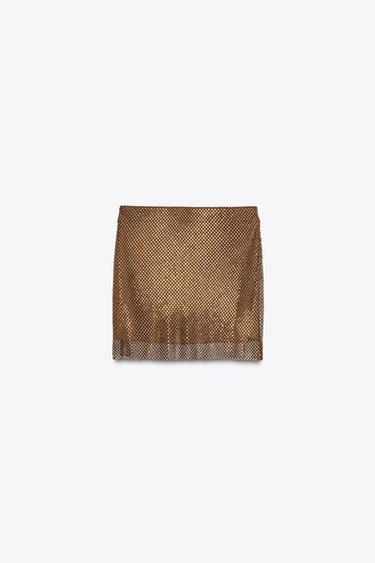 RHINESTONE MINI SKIRT - Bronze by Zara