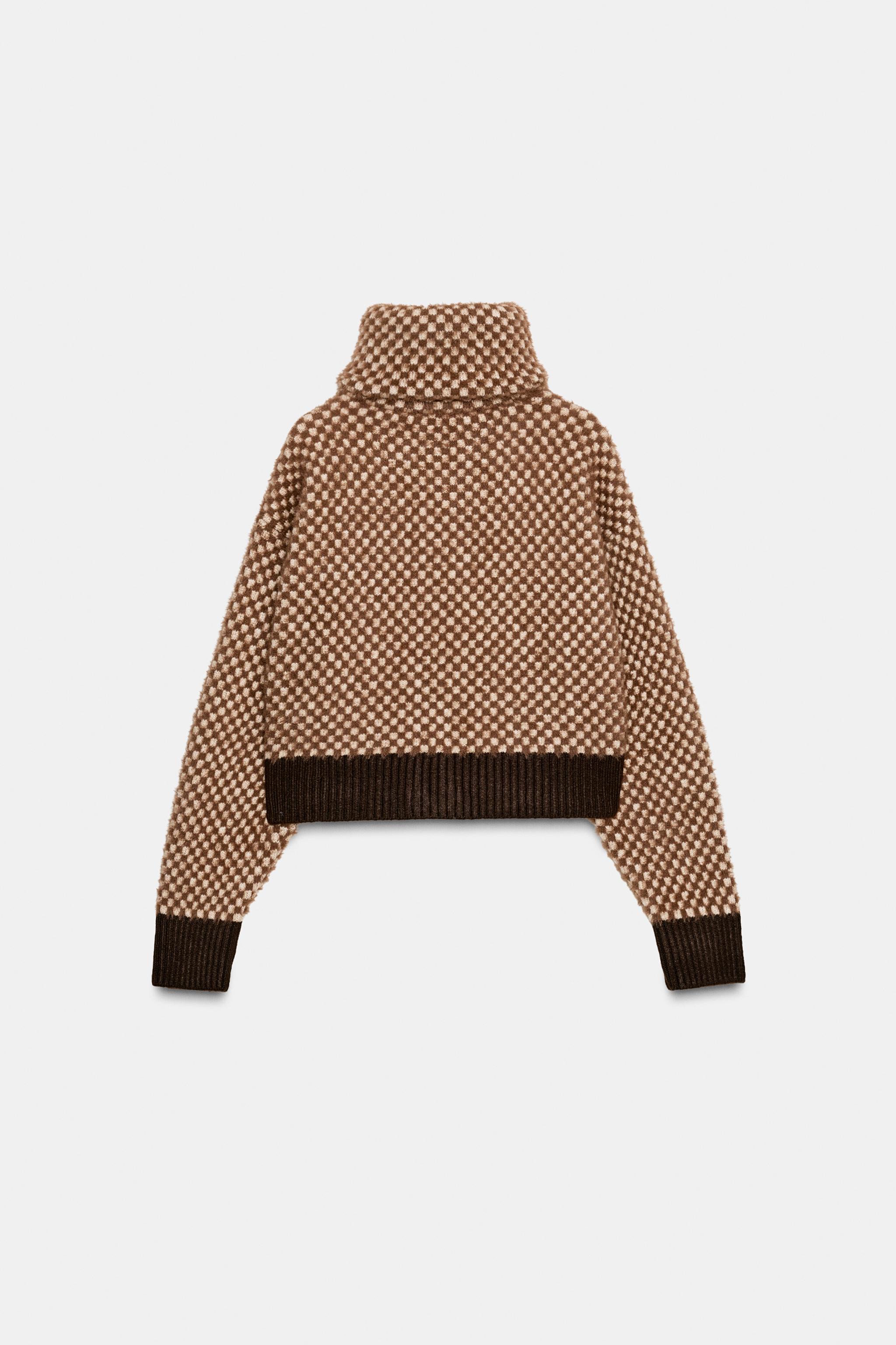 コントラストフェイクファーニットボンバージャケット - ブラウン