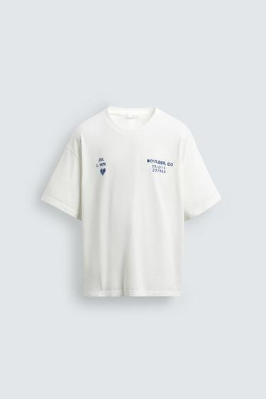 T-SHIRT MIT VERWASCHENEN PRINTS - Cremefarben von Zara