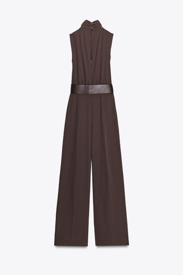 SLEEVELESS JUMPSUIT WITH BELT - Brown by Zara - Image 6