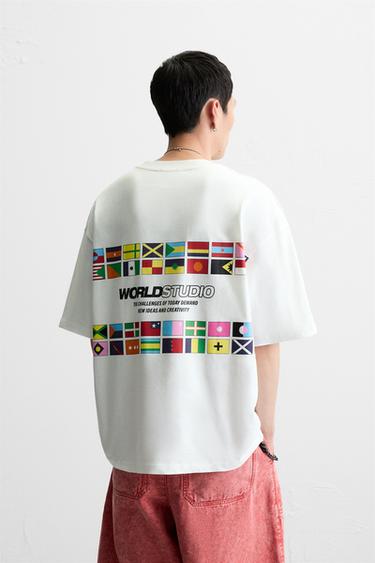 FLAG PRINT T-SHIRT - Oyster-white by Zara
