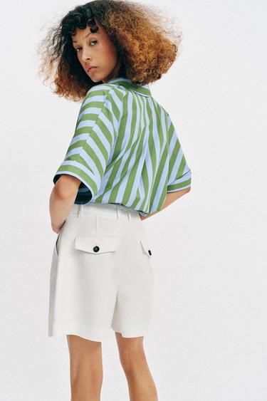 BERMUDA À PINCES TAILLE HAUTE - Blanc de Zara - Image 4