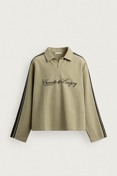 SUDADERA BOXY FIT BORDADOS BANDAS - Tostado de Zara