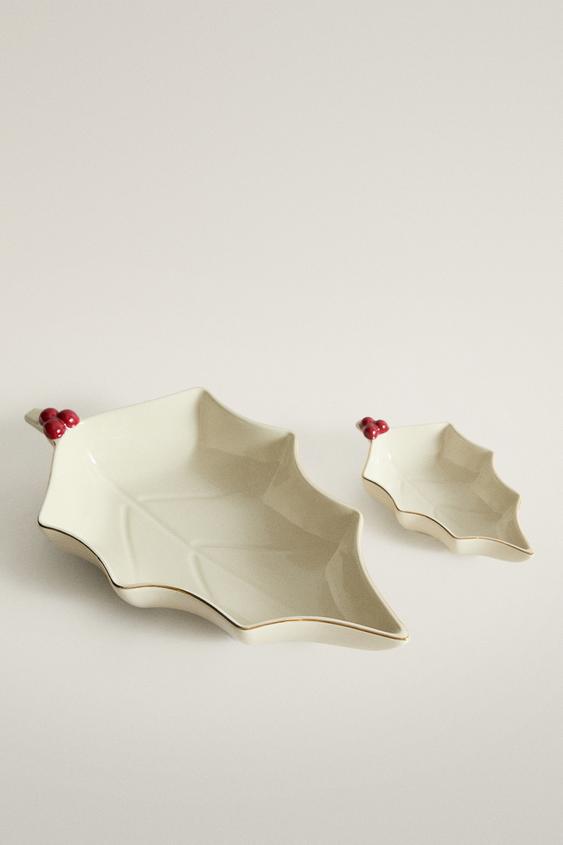 Zara CHRISTMAS HOLLY STONEWARE BOWL - Cream - Image 0