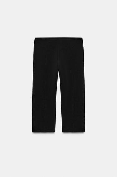 Zara CONTRAST STITCH CAPRI PANTS - Black
