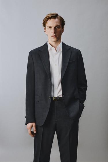 VESTE DE COSTUME À CARREAUX 100 % LAINE - Bleu marine de Zara