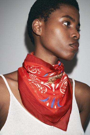 Zara MODAL PRINTED SCARF - Red