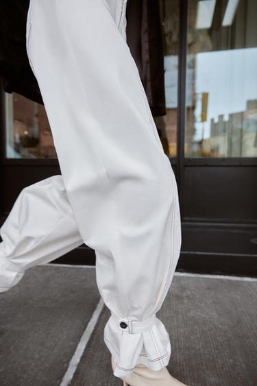 PANTALON SURPIQÛRES CONTRASTE - Blanc cassé de Zara - Image 1