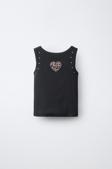 CAMISETA RIB PARCHE CORAZÓN ANIMAL PRINT - Gris antracita de Zara - Imagen 0