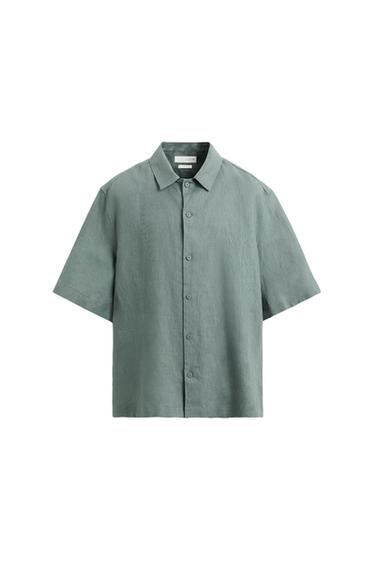 CAMISA RELAXED FIT LINO - Verde gris de Zara