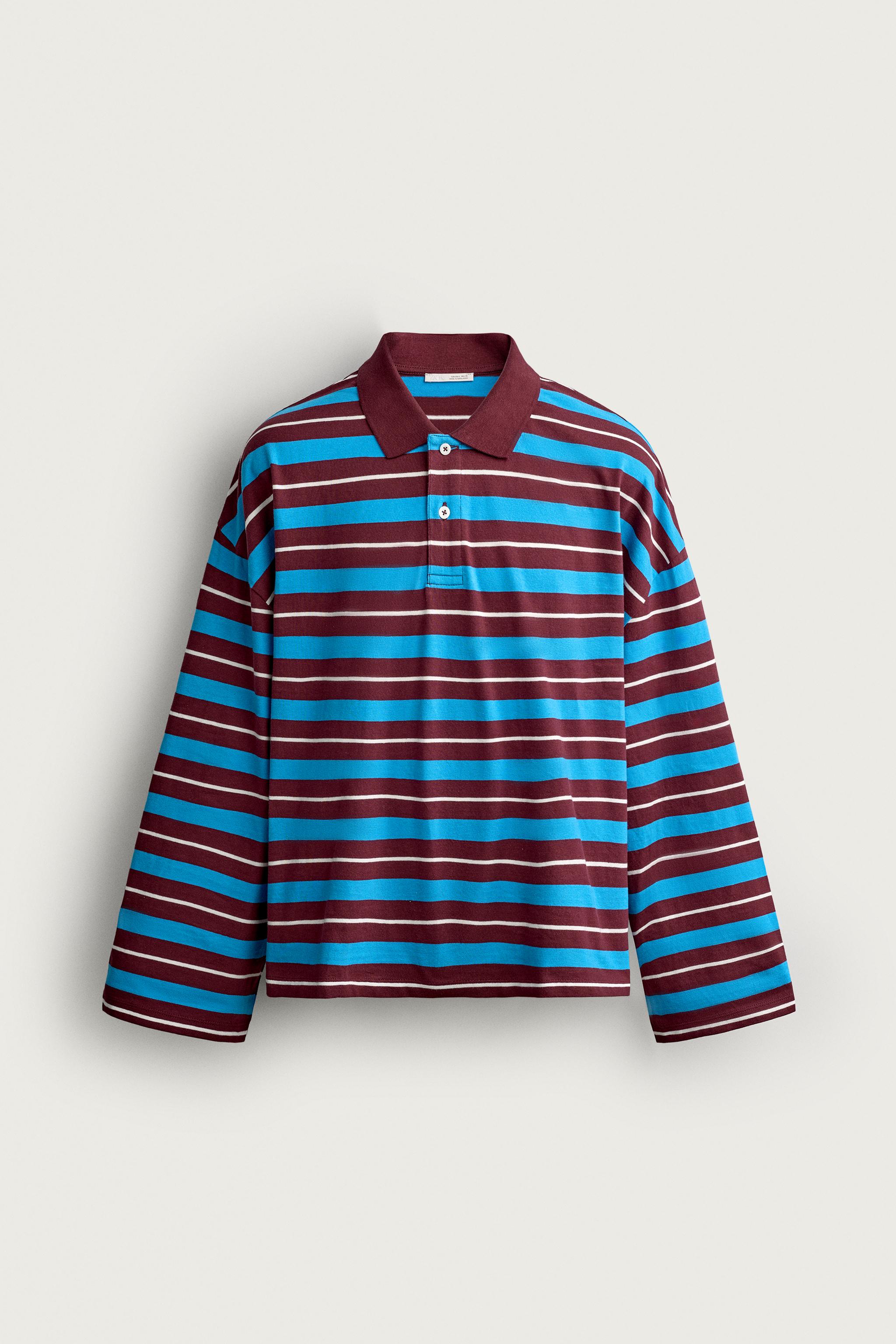 POLO RELAX FIT LISTRADA - Azul | ZARA Brasil