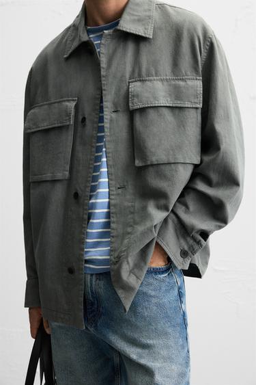 LINEN-COTTON POCKET JACKET - Grey by Zara