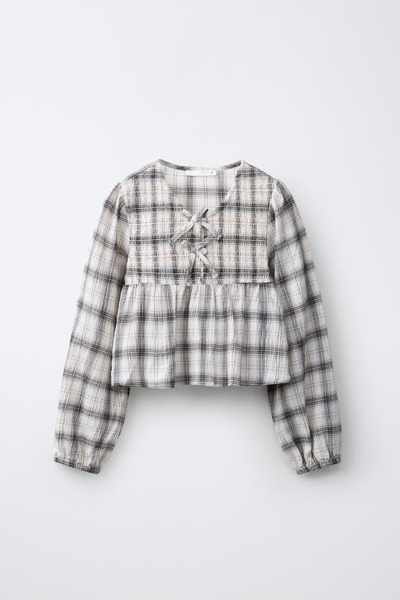 BLUSA XADREZ COM LAÇOS - Cru da Zara - Imagem 0