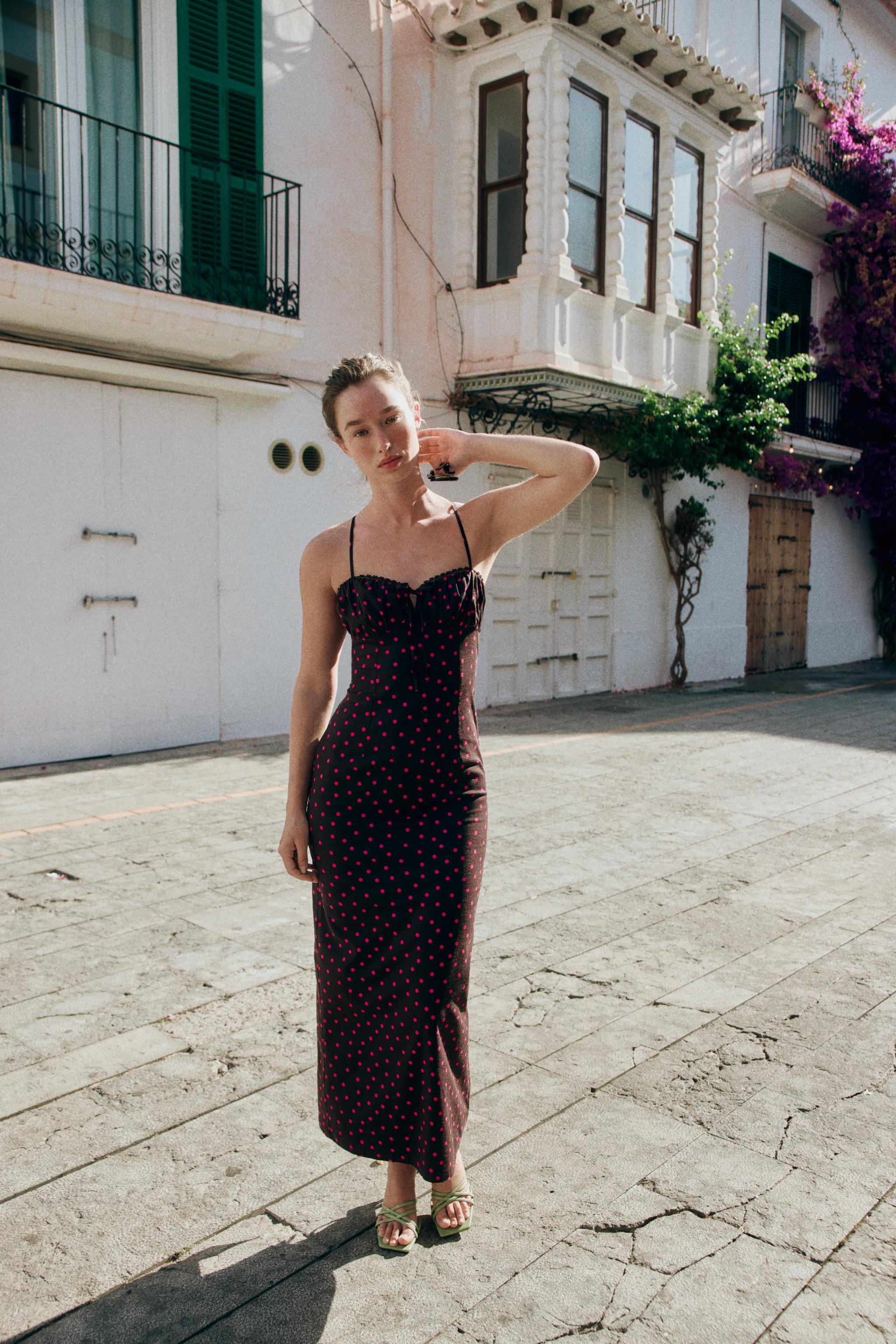 Женские платья Zara LINEN POLKA DOT MIDI DRESS — фото 4