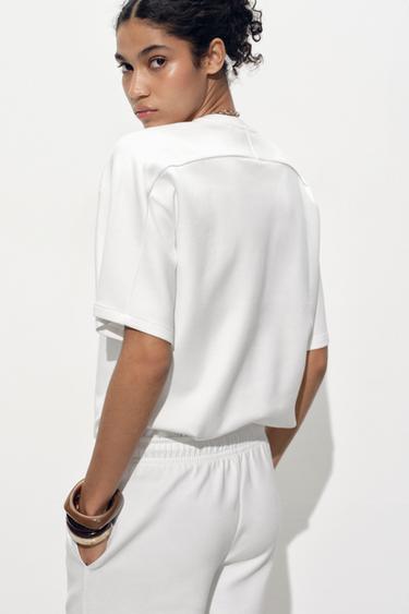 SHORT SLEEVE INTERLOCK SWEATSHIRT - White by Zara - Image 2