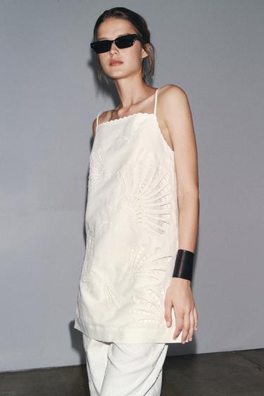 EMBROIDERED LINEN BLEND DRESS ZW COLLECTION - White by Zara
