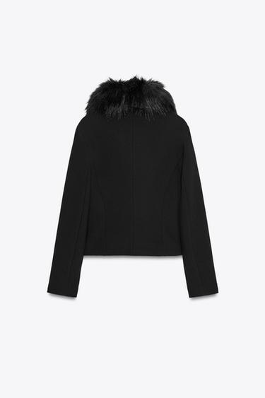 VESTE CINTRÉE À COL EFFET FOURRURE ZW COLLECTION - Noir de Zara - Image 7