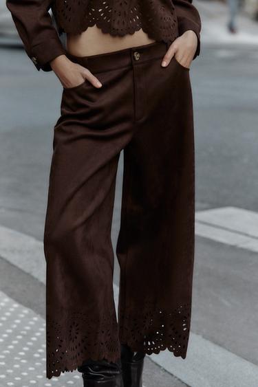 JUPE-CULOTTE EFFET DAIM AVEC BAS POINTELLE - Marron de Zara - Image 1