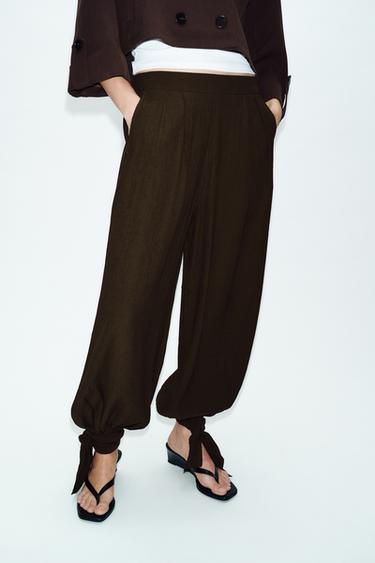 PANTALÓN BOMBACHO LAZOS - Marrón oscuro de Zara