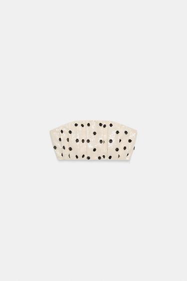 SEQUINNED POLKA DOT BANDEAU TOP - Black / White by Zara - Image 3