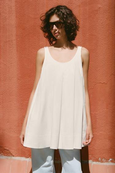 VESTIDO MINI POPELÍN - Blanco roto de Zara
