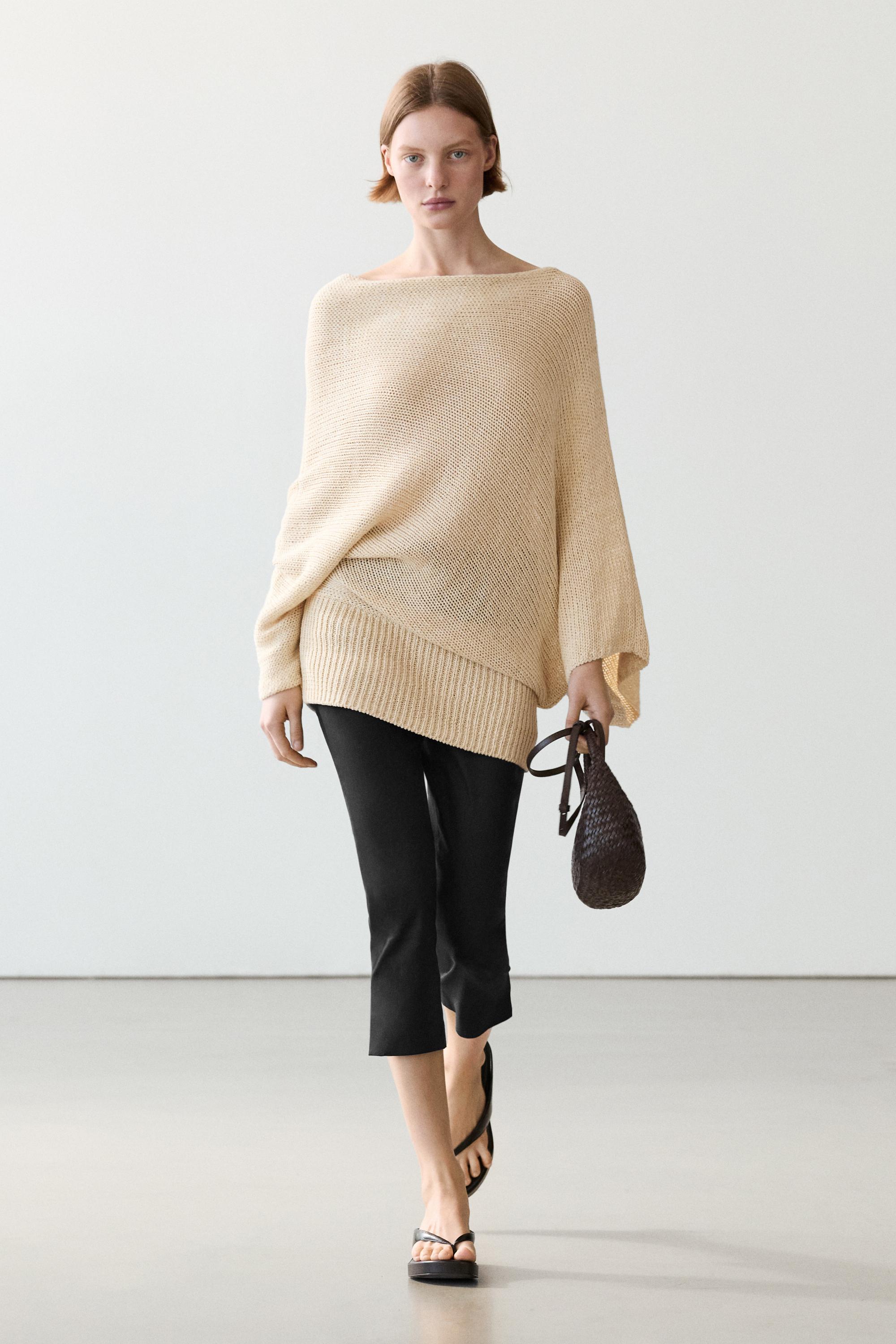 Pull oversize asymétrique en coton et lin