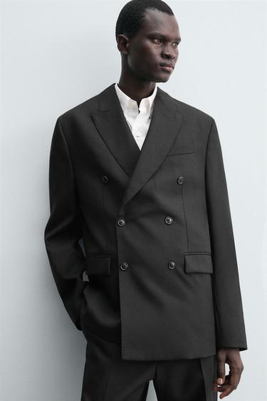 100% WOOL DOUBLE-BREASTED SUIT BLAZER - Black by Zara - Image 4
