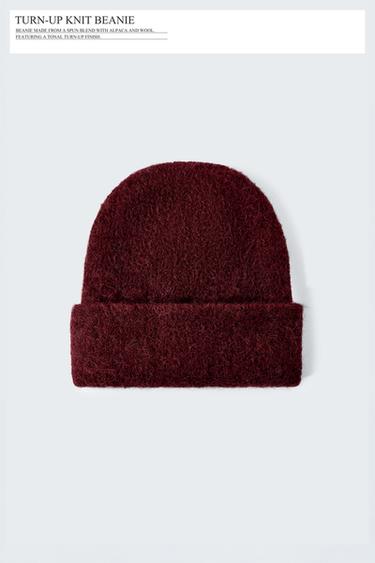 TURN-UP KNIT BEANIE - Burgundy by Zara