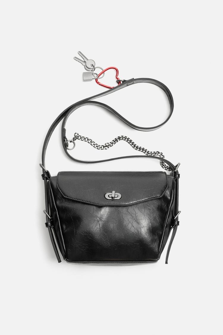 ZARA ねじ曲げ ザラ チェーン ボディー バッグ レザー 本革 ブラック
